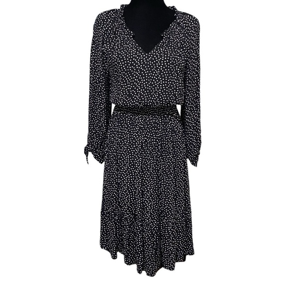 Talbots Black White Dot Whimsigoth Midi Dress Tie Sleeves Size Small - Picture 1 of 6
